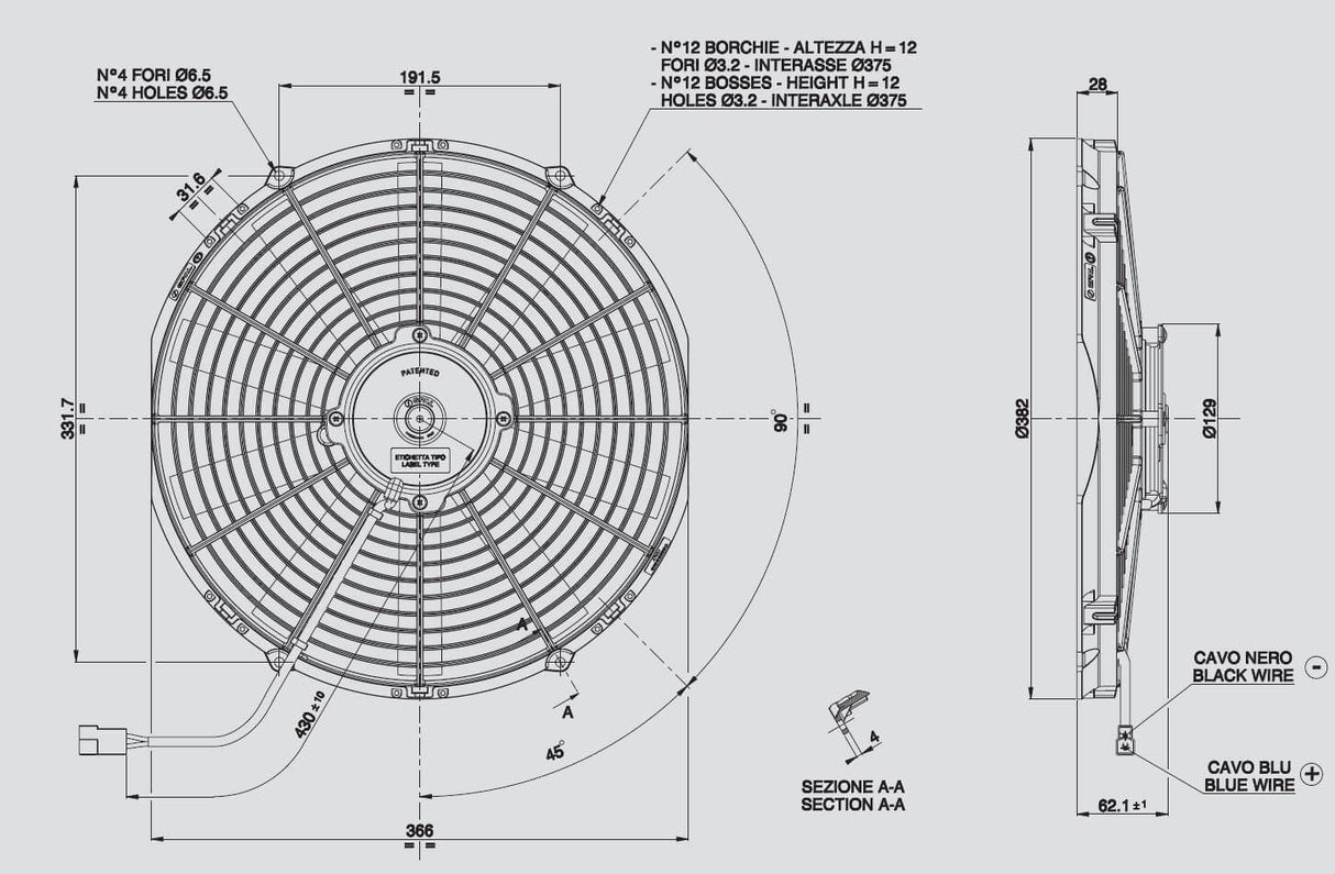 SPAL 30101509 Fan VA08-AP51/C-23A * 14S/12V