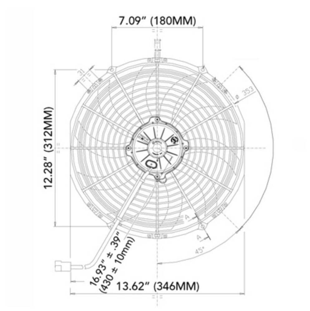 Spal Cooling Fan 30102044; High Performance Curved Blade 13 Single Electric