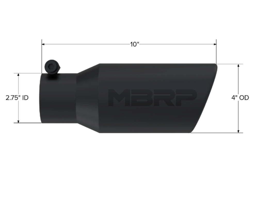 Tip; 4in. O.D. Angled Rolled End 2 3/4in. inlet 10in. length; Black - T5157BLK