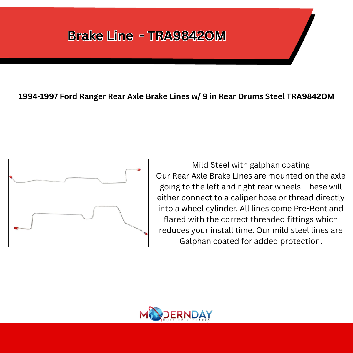 Brake Line for 1994-1997 Ford Ranger Rear Axle steel