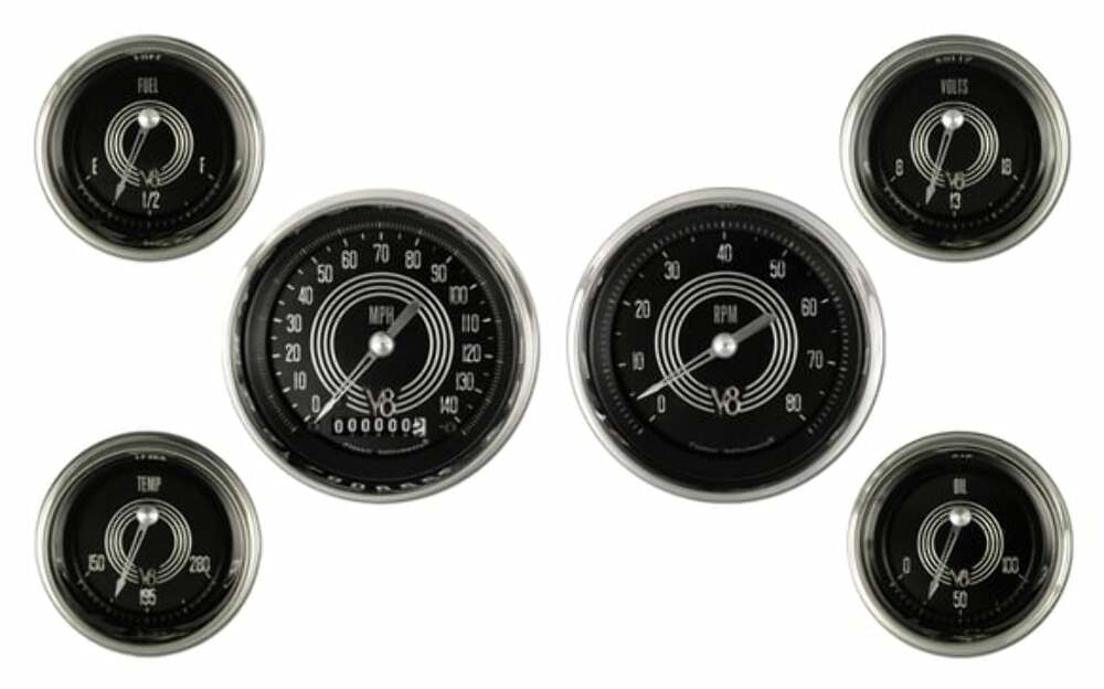 Classic Instruments analog dash gauge set black silver