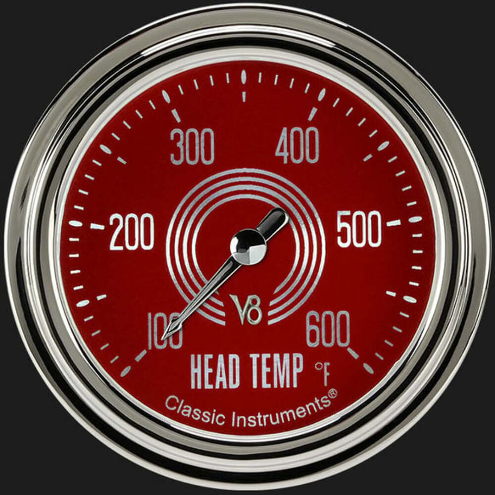 V8 Red Steelie 2 5/8" Cylinder Head Temp. Gauge V8RS397SLC