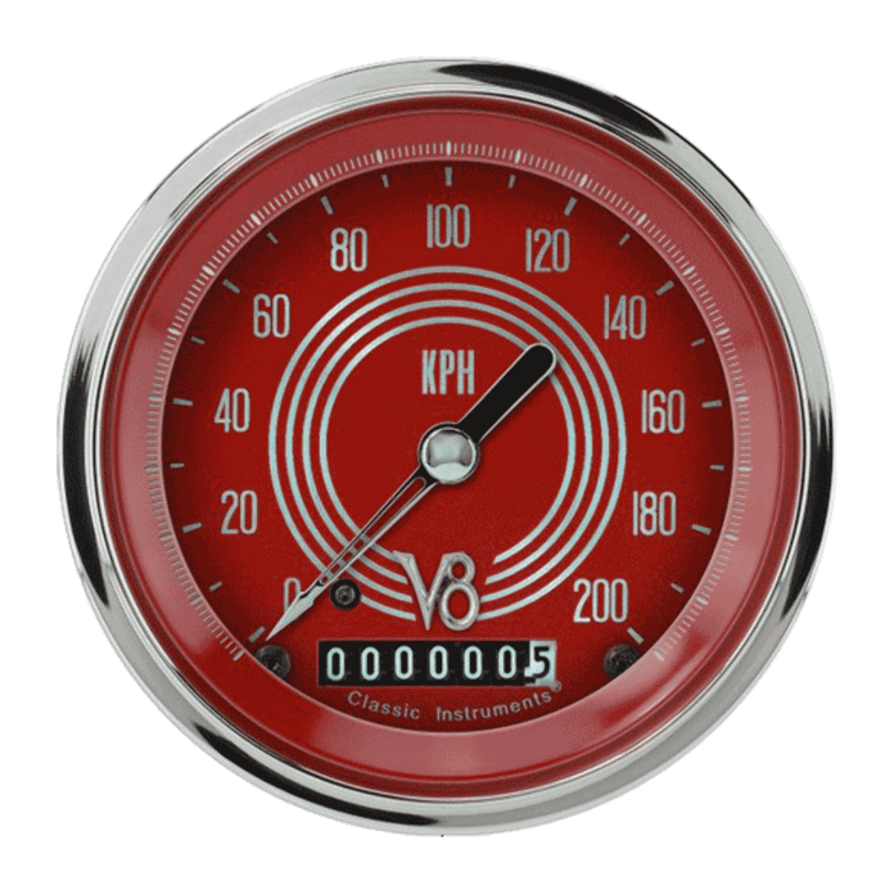 V8 Red Steelie 3 3/8" Speedometer V8RS59SHC