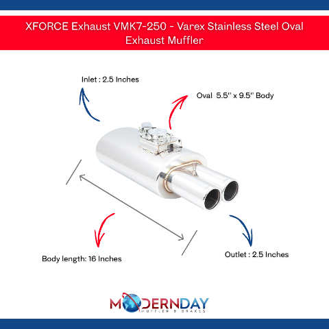 XFORCE Exhaust VMK7-250 - Varex Stainless Steel Oval Exhaust Muffler