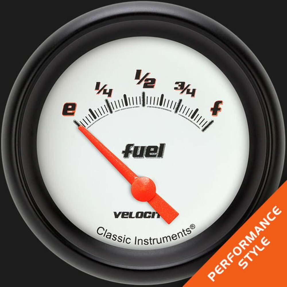 Velocity White 2 5/8" Fuel Gauge, 75-10 ohm VS211WBPF