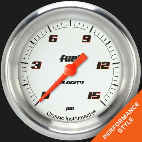 Velocity White 2 5/8" Fuel Pressure Gauge, 15 psi VS345WAPF