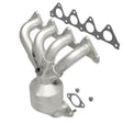 MagnaFlow direct-fit catalytic converter fits 2001-2005 Hyundai Accent and 2004-2005 Dodge Verna, this and 02 Hyundai Accent 1.6L stainless steel CARB compliant OBDII 49035