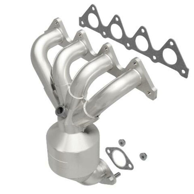 MagnaFlow direct-fit catalytic converter fits 2001-2005 Hyundai Accent and 2004-2005 Dodge Verna, this and 02 Hyundai Accent 1.6L stainless steel CARB compliant OBDII 49035