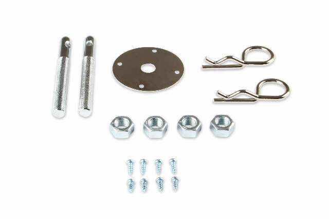 Mr. Gasket trans am camaro hood pin kit 7/16 w/ SAFETY PINS w/ SCREW IN PLATES 7/16-20 thread chrome steel 2493