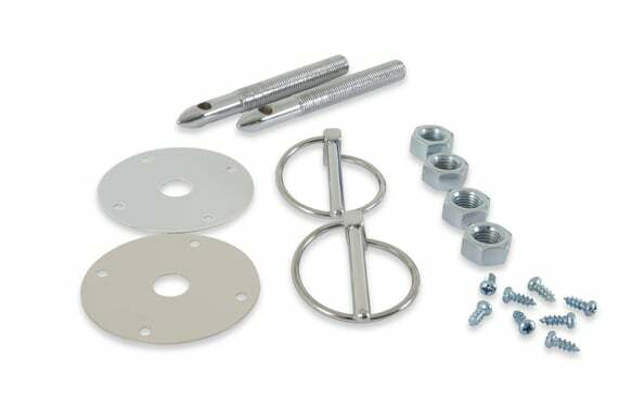 Mr. Gasket hood and deck pinning kits with screw on scuff plates chrome polished steel 1017