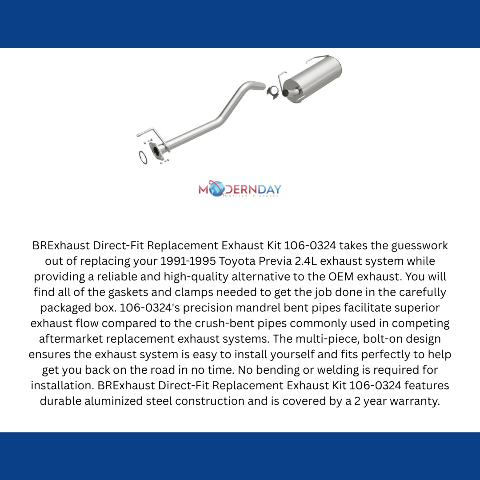 1991-1995 Toyota Previa 2.4L Direct-Fit Replacement Exhaust System 106-0324 aluminized steel