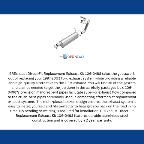 Fits 1997-2003 Ford Direct-Fit Replacement Exhaust System 106-0498 aluminized steel
