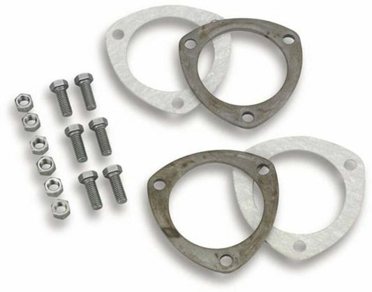 Two 3-Bolt Rings, Gaskets, 6 Bolts, for Tube 3.5", Collector Ring Kit 11435HKR