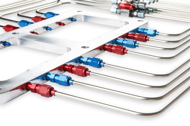 NOS blower injector plate, polished finish, red and blue plumbing - 13350-CNOS black wet