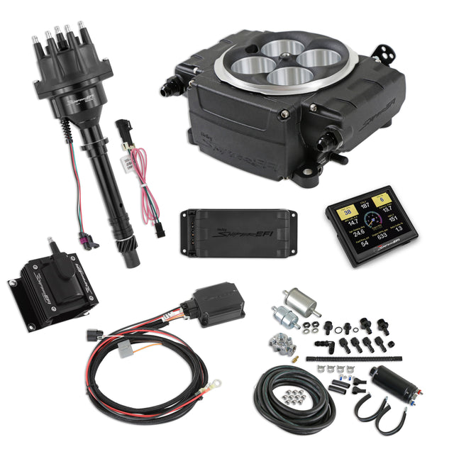 Holley EFI Sniper EFI 1958 Chevrolet Biscayne Sniper 2 EFI Bundle with HyperSpark Ignition System 550-511-3PK-SBC for Chevy Chevelle black aluminum