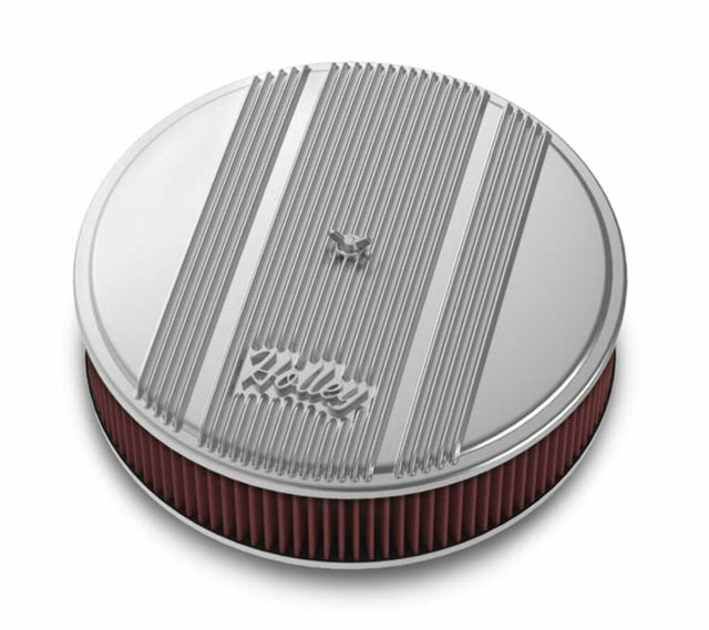 Holley 14 Round Finned Air Cleaner - 120-151 for Chevy polished aluminum