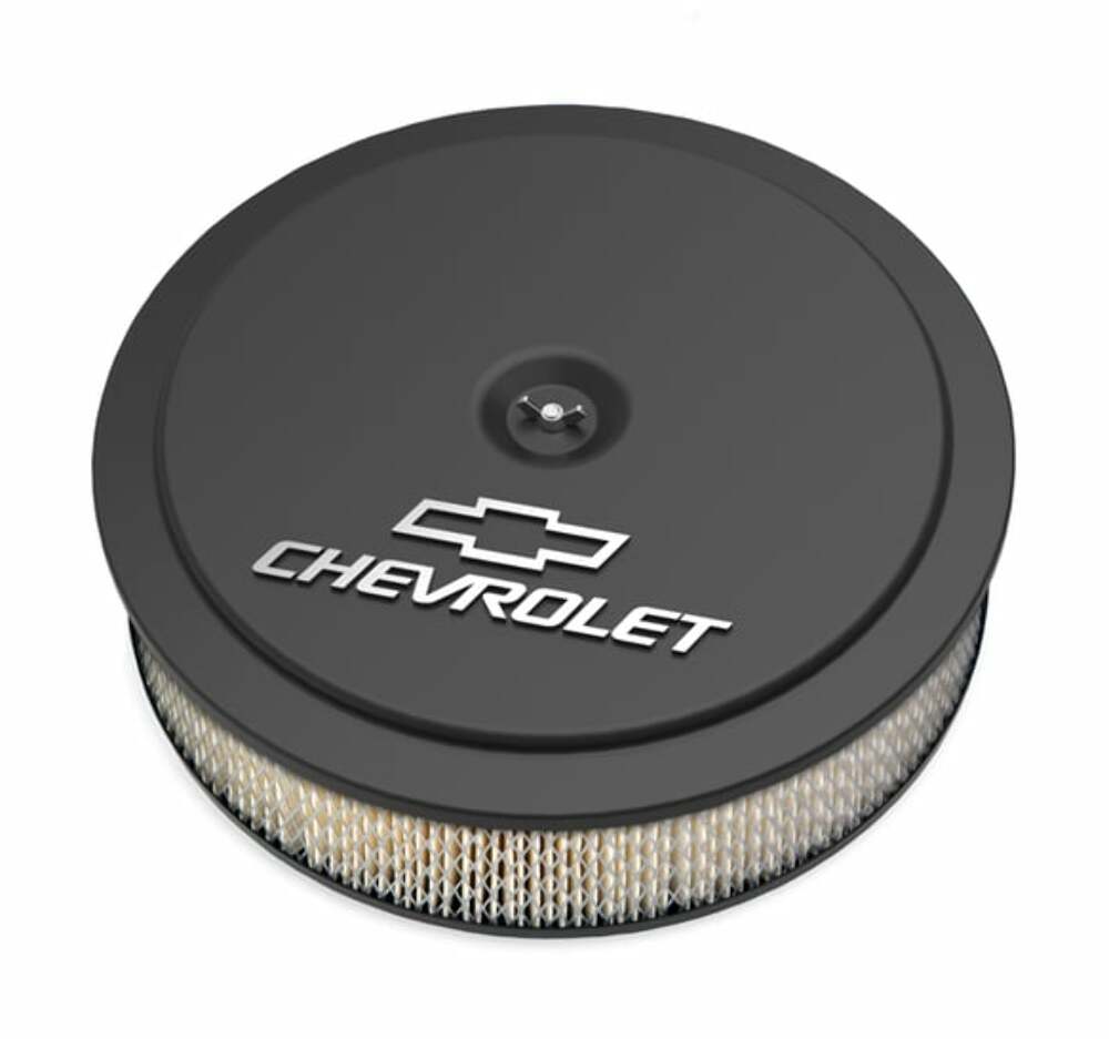 Holley 14" x 3" Air Cleaner Kit w/ Paper Filter-GM "Bowtie" & "Chevrolet" Logo 120-212 for Chevy black aluminum