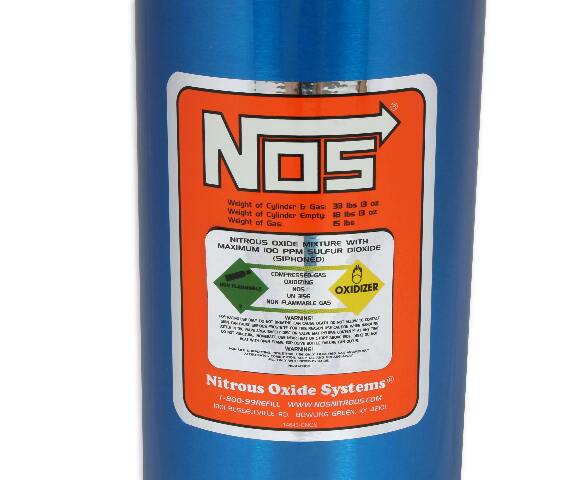 NOS nitrous bottle w/ blue finish and super hi flo valve 15 lb 14750NOS