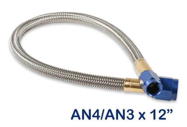NOS stainless steel braided hose -4AN to -3AN 1-foot blue 1 foot PTFE lined 15340NOS