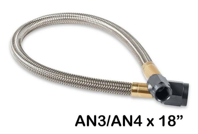 NOS stainless steel braidedhose w/black fittings 4AN-3AN 18inch length 15345BNOS -4AN braided hose PTFE lined 2493
