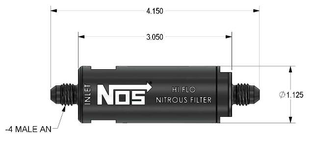 NOS in-line hi-flow nitrous filter, 4AN - black -4AN stainless steel solenoid 15555NOS