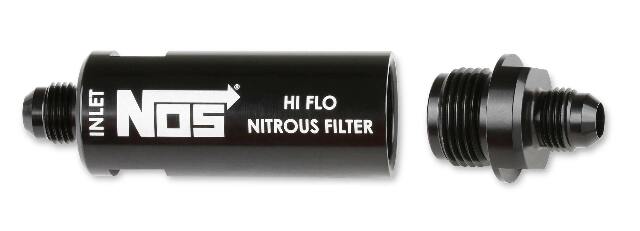 NOS in-line hi-flow nitrous filter, 6AN - black -6AN stainless steel solenoid 15556NOS