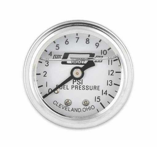 Mr. Gasket fuel pressure gauge 0 15 PSI 1/2 inch diameter liquid filled black 1563