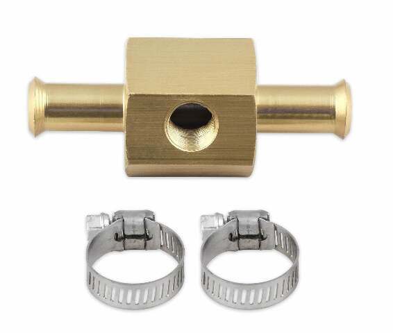 Mr. Gasket fuel block with 0 15 PSI liquid filled fuel pressure gauge 1-1/2 inch diameter black aluminum 1564