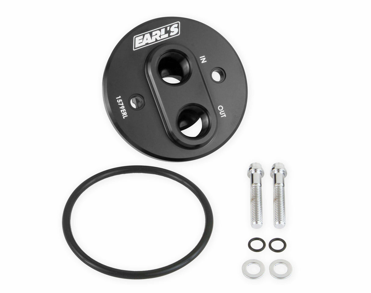 Earl's Remote Oil Filter Adapter - 1579ERL AN fitting Camaro Corvette black aluminum