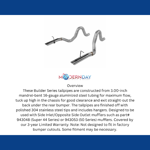 1986-1993 Ford Mustang LX Prebent Tailpipes Flowmaster 15820