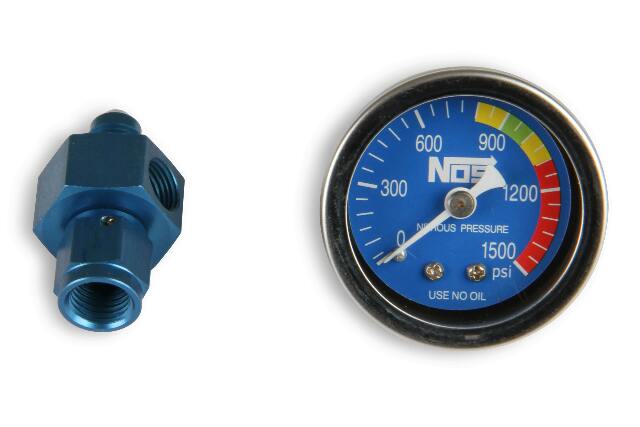 NOS nitrous gauge w/ adapter -4AN stainless steel blue black 15920NOS