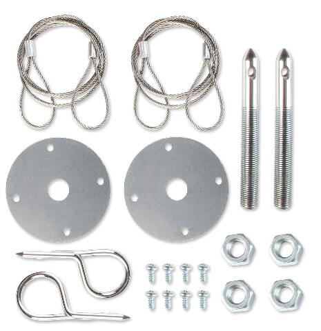 Mr. Gasket hood or deck pin kit competition with lanyards chrome steel 1616
