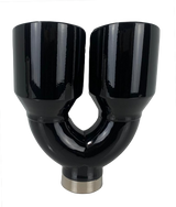 2.5" IDX4"X9.5" -Dual Double Wall Slant Cut S/S Gloss Black Exhaust Tip 1670BK