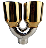 2.5" IDX4"X9.5" -Dual Double Wall Slant Cut Stainless Gold Exhaust Tip 1670GD