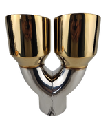 3" IDX4"X10.5" -Dual Double Wall Slant Cut Stainless Gold Exhaust Tip 1680GD