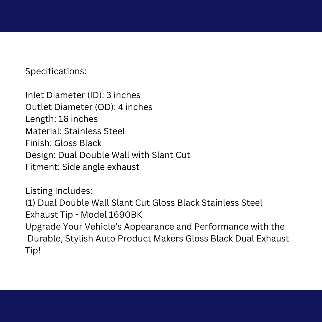 t 3" IDX4"X16" -Dual Double Wall Slant Cut S/S Gloss Black Exhaust Tip 1690BK Mach Speed