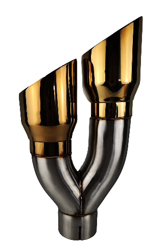 3" IDX4"X16" -Dual Double Wall Slant Cut S/S Gold Exhaust Tip Side Angle 1690GD