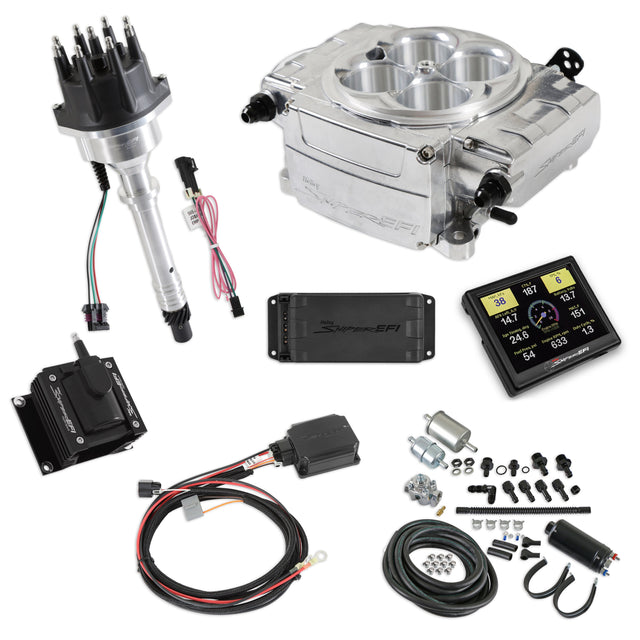 Holley EFI Sniper EFI 1958 Chevrolet Biscayne Sniper 2 EFI Bundle with HyperSpark Ignition System 550-510-3PK-SBC for Chevy Chevelle polished aluminum