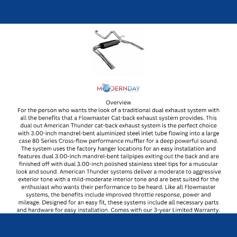1986-1991 Chevrolet Camaro Cat-back Exhaust System Flowmaster American Thunder 17233