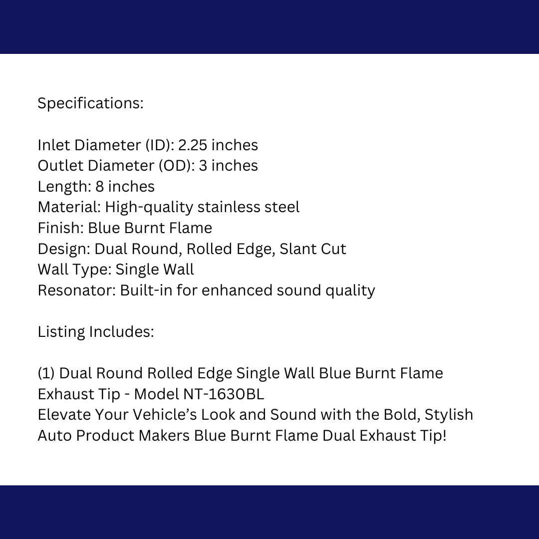 t 2.25" ID/3" OUT/8" Single Wall w/Resonator Slant Cut Exhaust Tip-Blue NT-1630BL Mach Speed