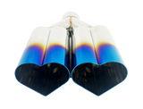 t 2.5" ID/4" OUT/10" Dual Heart Shape Exhaust Tip Blue Burnt Flame NT-HEART-DBL Mach Speed