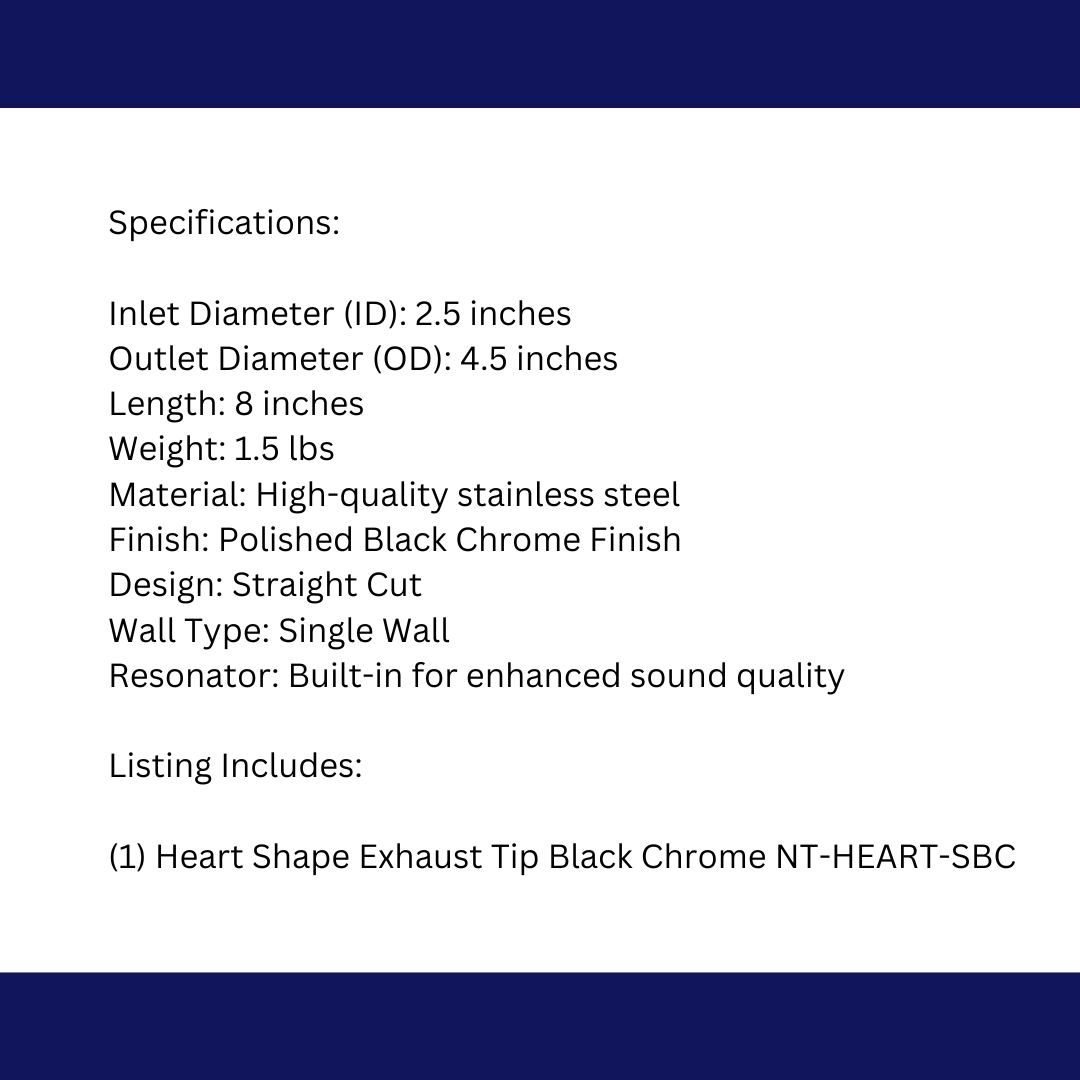 t 2.5" ID/4" OUT/9.5" Heart Shape Exhaust Tip Black Chrome NT-HEART-SBC Mach Speed
