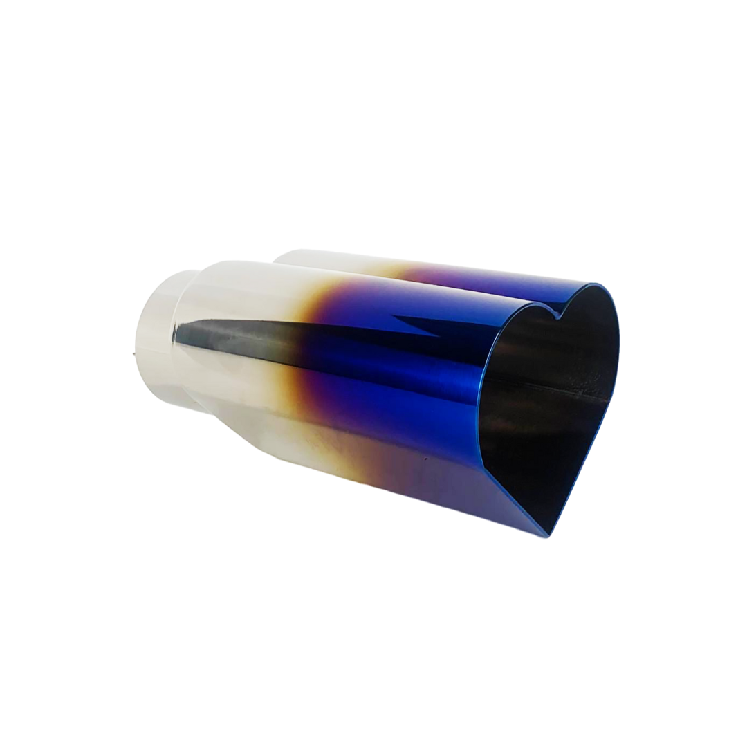 t 2.5" ID/4" OUT/9.5" Heart Shape Exhaust Tip Blue Burnt Flame NT-HEART-SBL Mach Speed