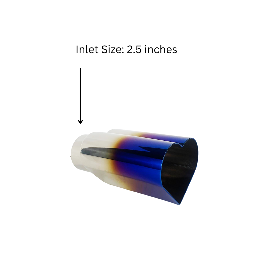 t 2.5" ID/4" OUT/9.5" Heart Shape Exhaust Tip Blue Burnt Flame NT-HEART-SBL Mach Speed