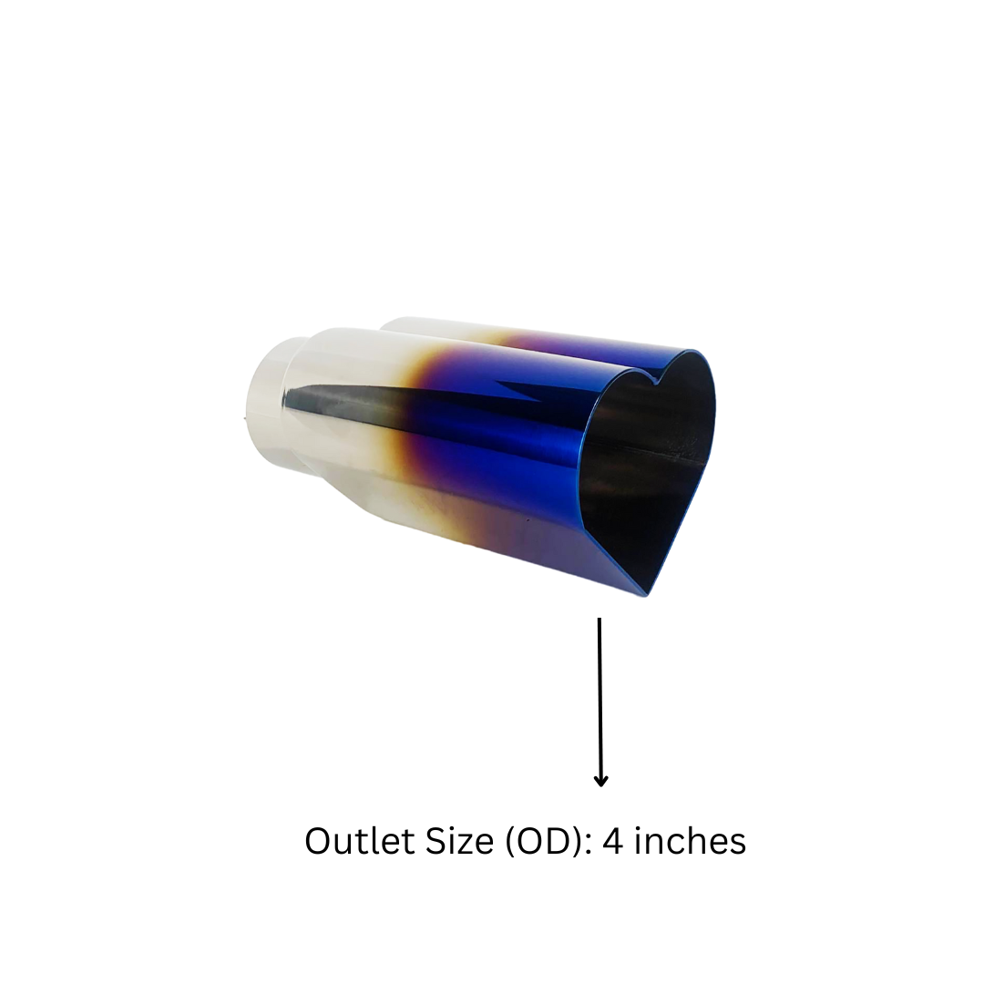 t 2.5" ID/4" OUT/9.5" Heart Shape Exhaust Tip Blue Burnt Flame NT-HEART-SBL Mach Speed