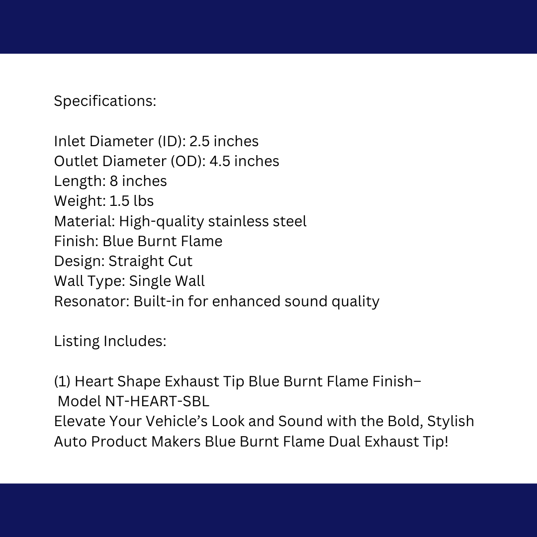 t 2.5" ID/4" OUT/9.5" Heart Shape Exhaust Tip Blue Burnt Flame NT-HEART-SBL Mach Speed