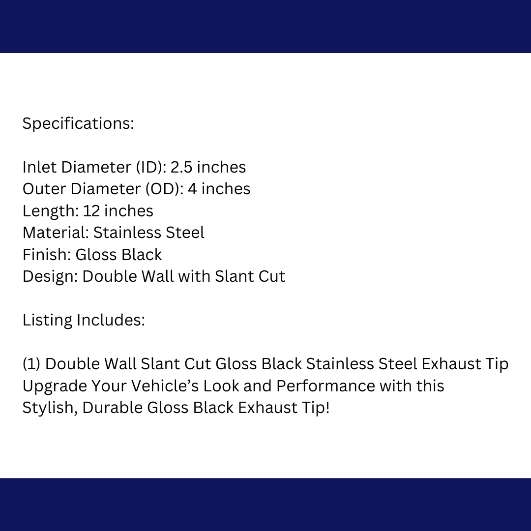 t 2.5" IDX4"X12" Double Wall Slant Cut S/S Gloss Black Exhaust Tip 2540BK-12 Mach Speed
