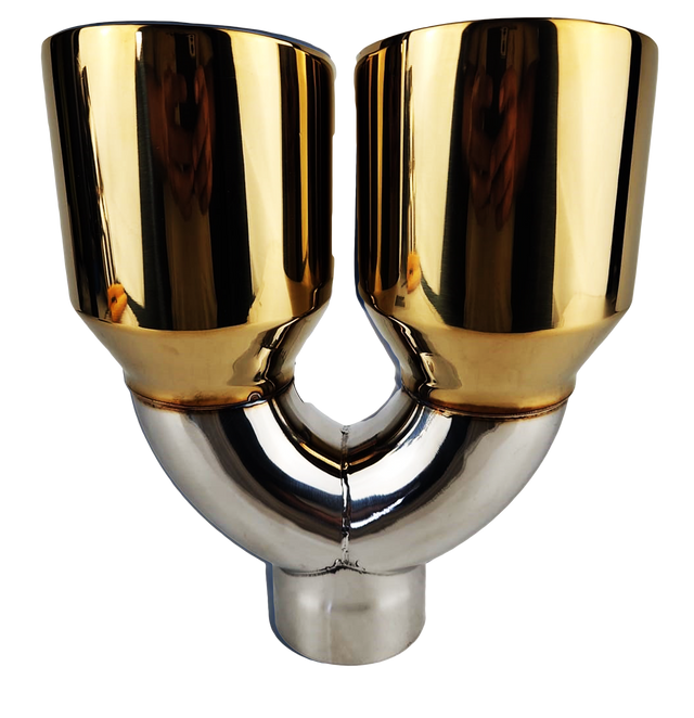 t 2.5" IDX4"X9.5" -Dual Double Wall Slant Cut Stainless Gold Exhaust Tip 1670GD Mach Speed
