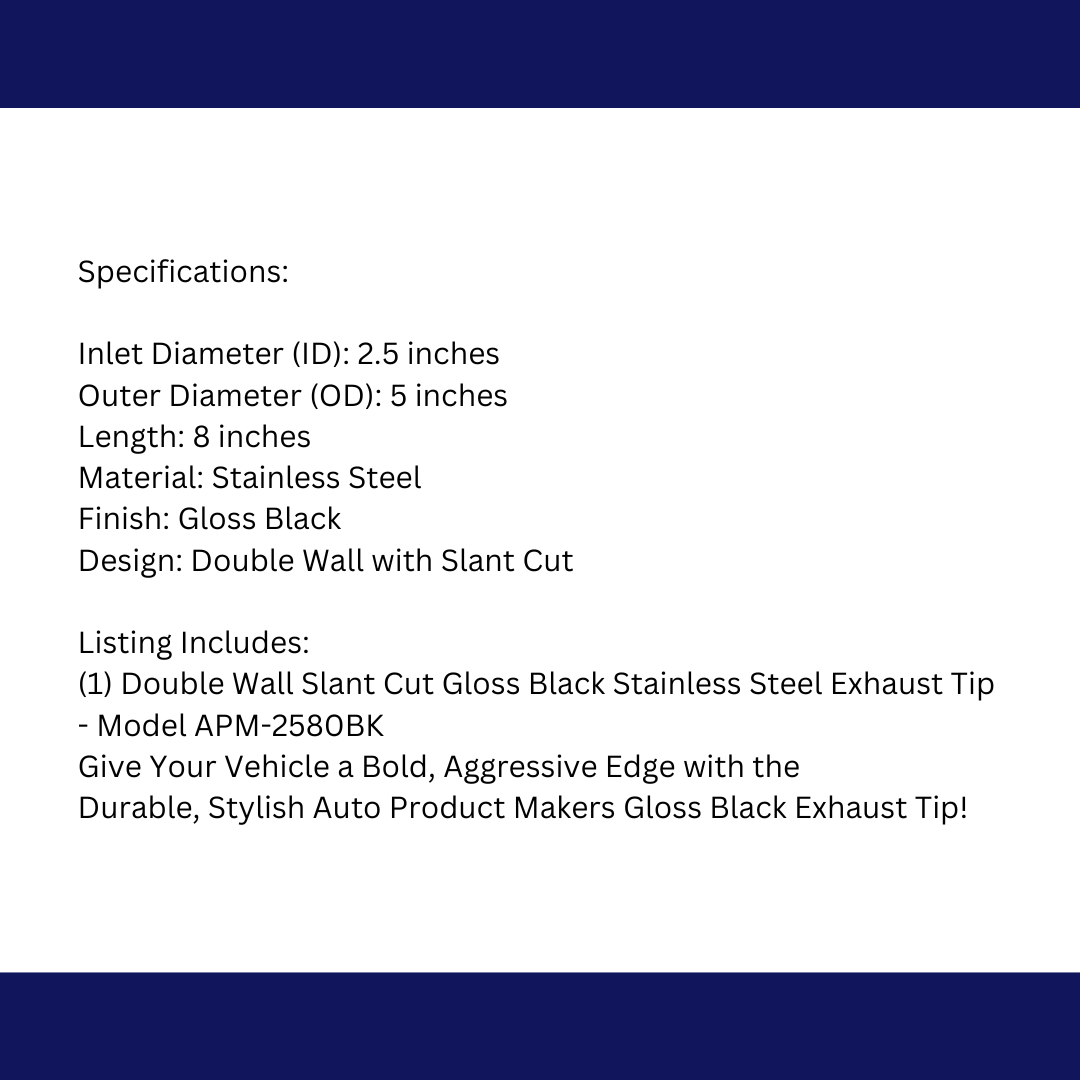 t 2.5" IDX5"X8" Double Wall Slant Cut Stainless Gloss Black Exhaust Tip 2580BK Mach Speed