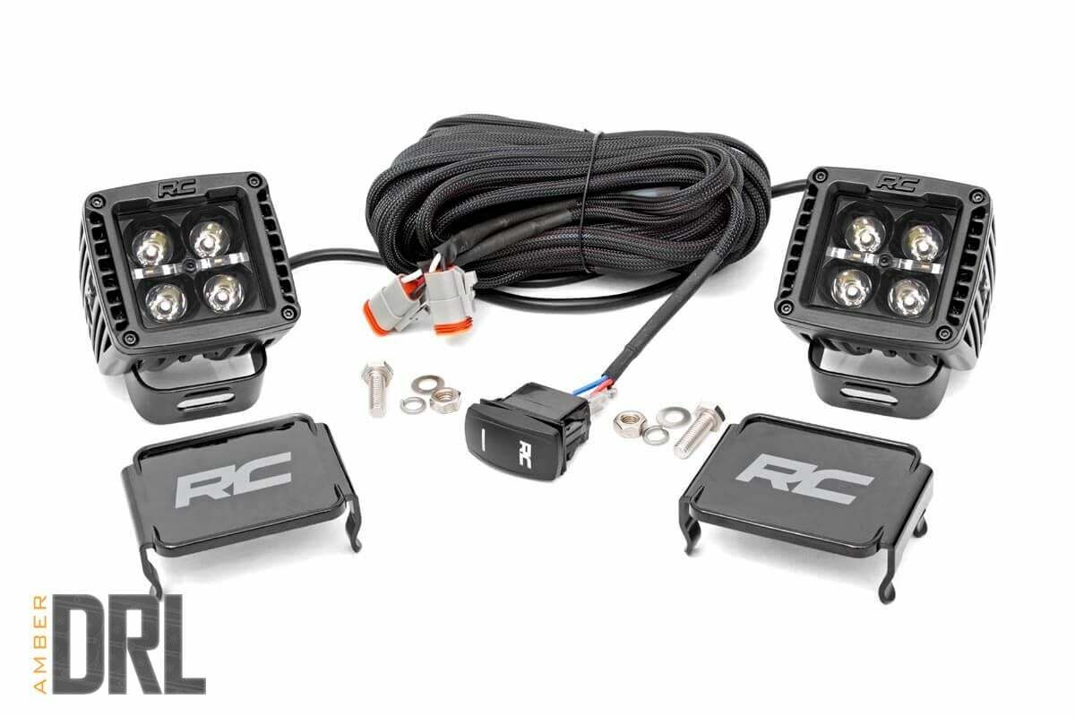 2 Inch Black Series LED Light Pods; Spot; Square; Amber DRL 70903BLKDRLA